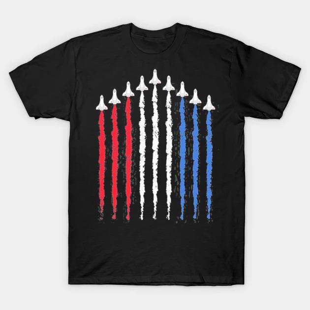 Nasa red white blue space rocket trail us flag 4th of july shirt
