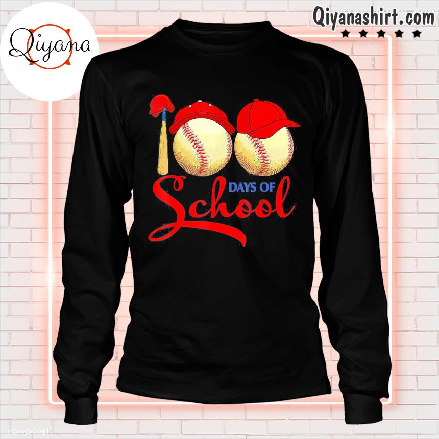 100 Days of School Baseball Teacher 100th Day Of School Tee Shirt longsleve-black