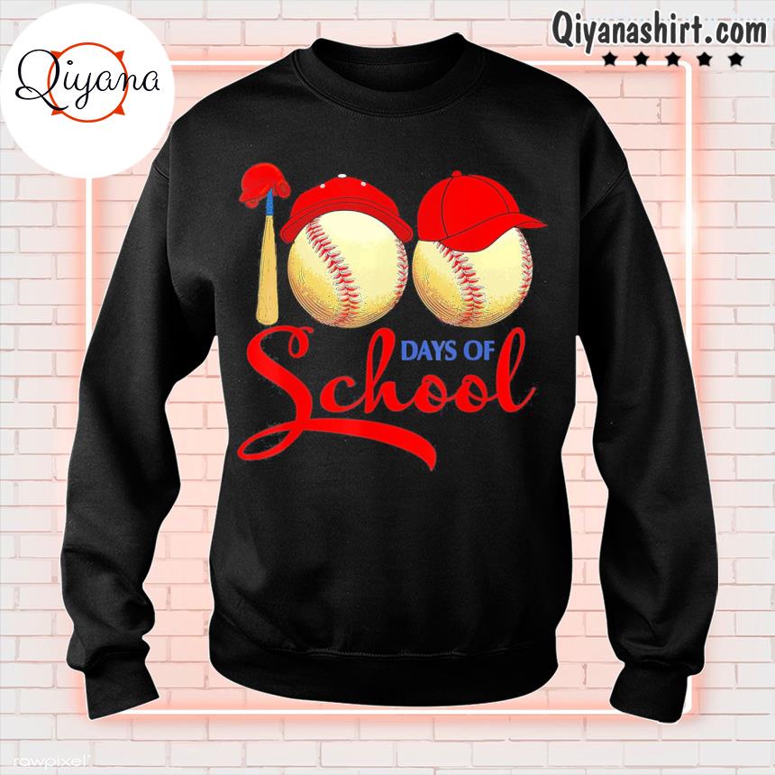 100 Days of School Baseball Teacher 100th Day Of School Tee Shirt sweatshirt-black