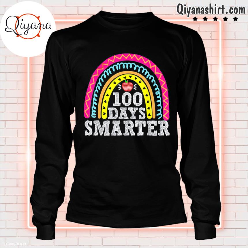 100 Days Smarter Happy 100th Day Of School Rainbow Shirt longsleve-black