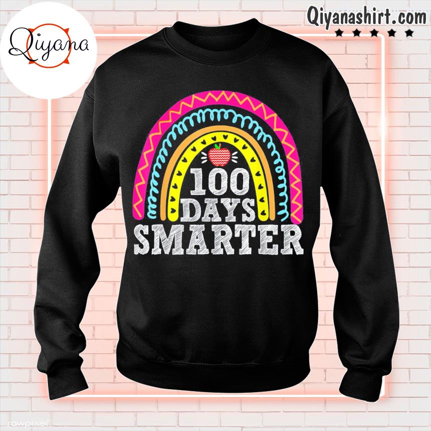 100 Days Smarter Happy 100th Day Of School Rainbow Shirt sweatshirt-black