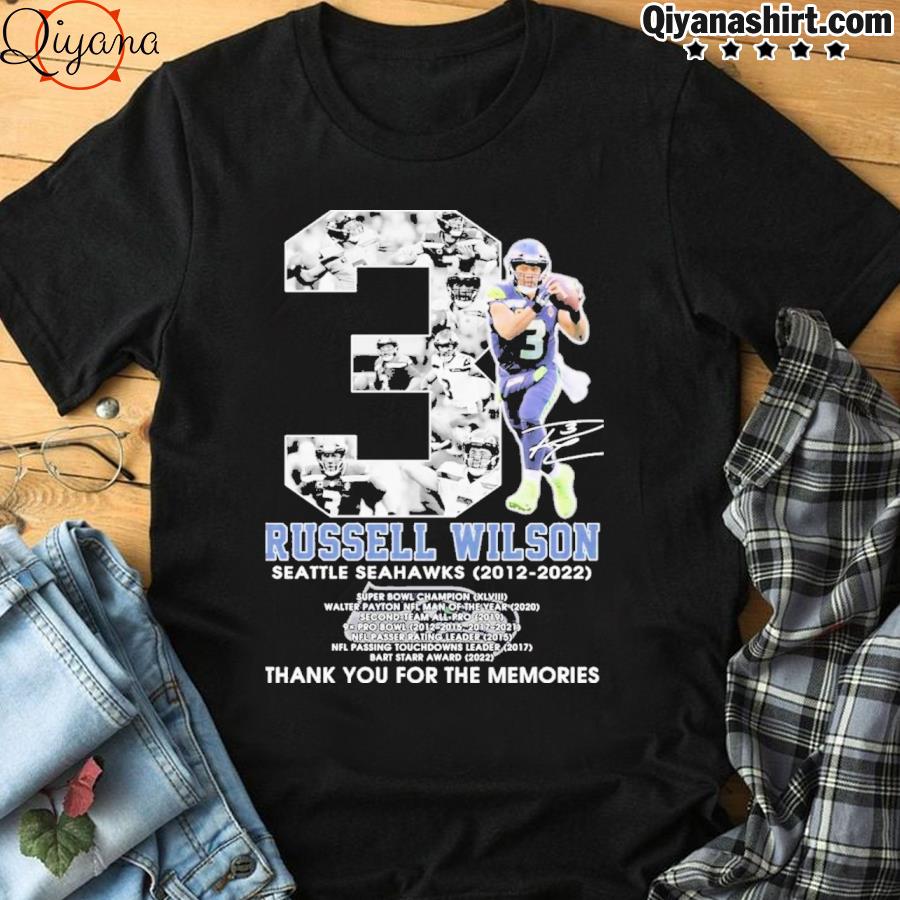 03 Russell Wilson Seattle Seahawks 2012 2022 Signature Thank You For The Memories Shirt