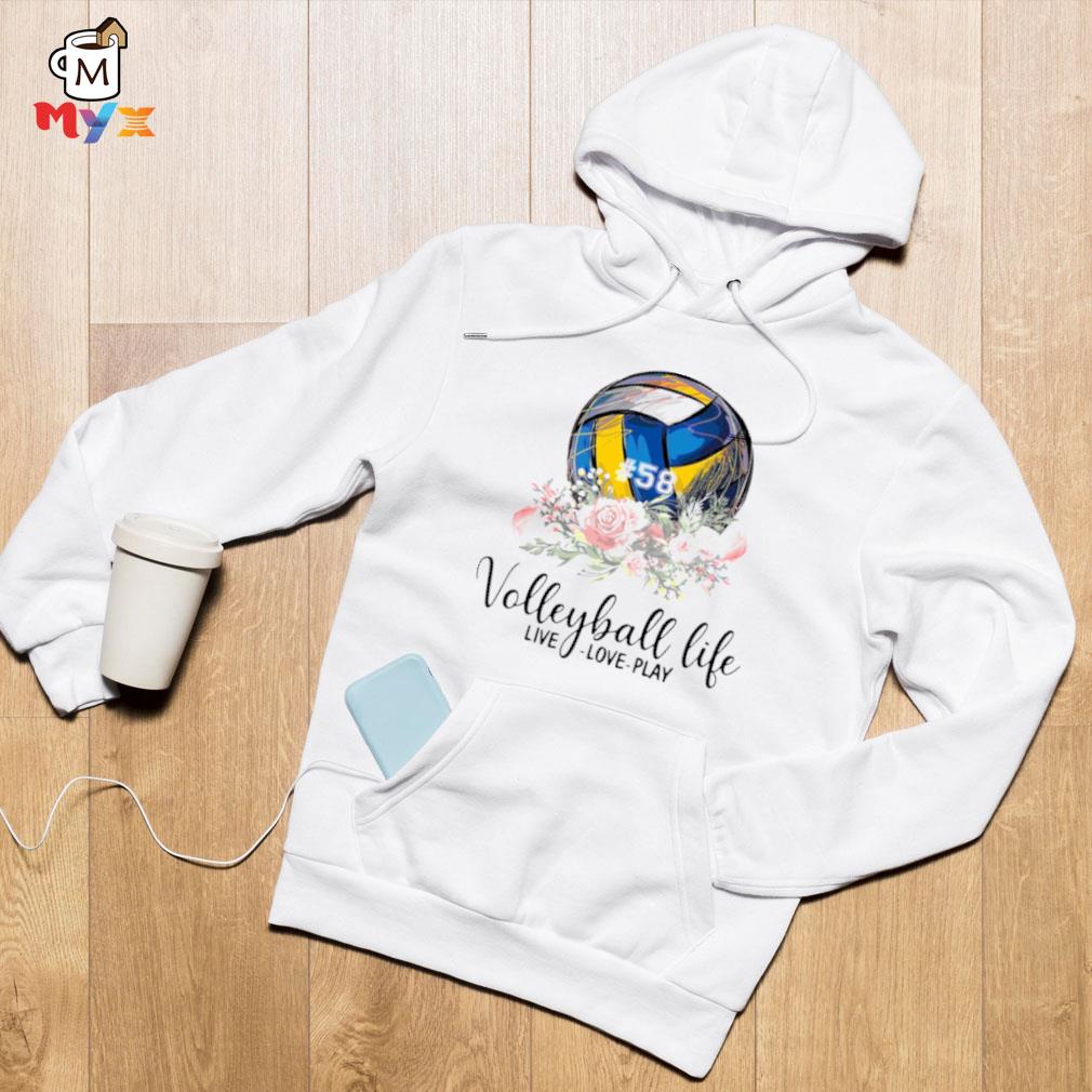 #58 volleyball life live love play floral Hoodie