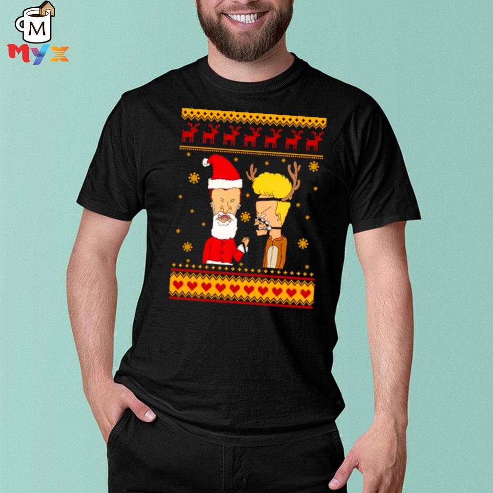 Christmas pattern design beavis and butthead shirt
