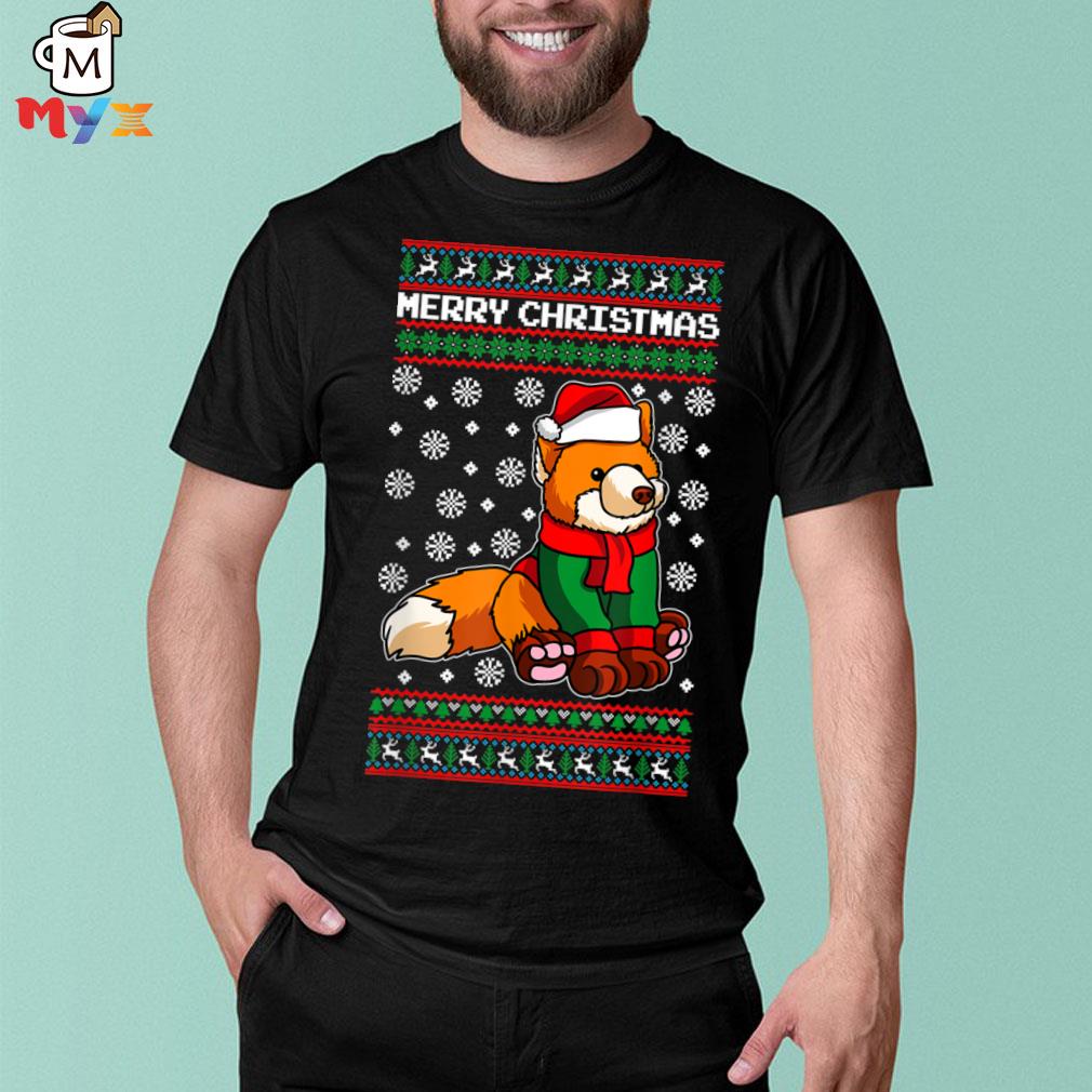 Fox wearing santa hat and ugly Christmas shirt