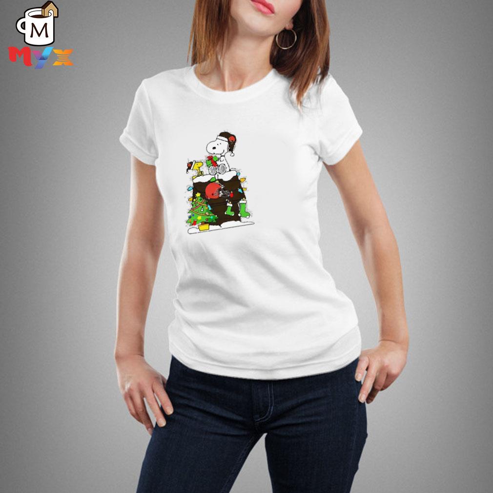 NFL Cleveland browns Snoopy and Woodstock Christmas s Ladies Tee