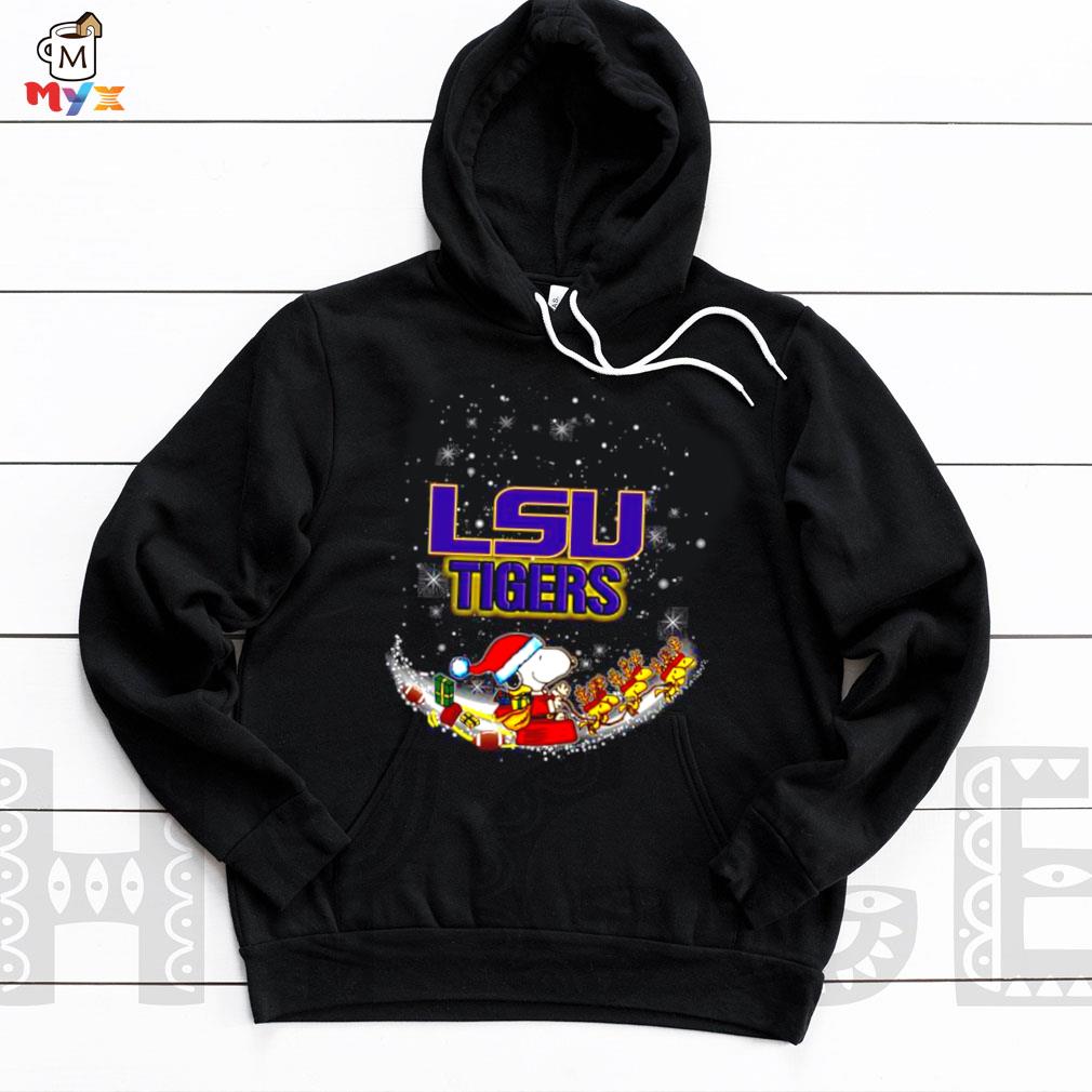 Santa Snoopy And Woodstock Lsu Tigers 21 Christmas Shirt Hoodie Long Sleeve Sweatshirt